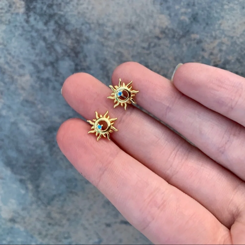 Dainty Solar Flare Crystal Stud Earrings